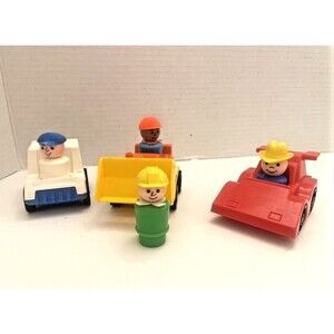 Vintage Fisher Price Little People Figures & Vehicles Lot of 7 Mail Car Race Car